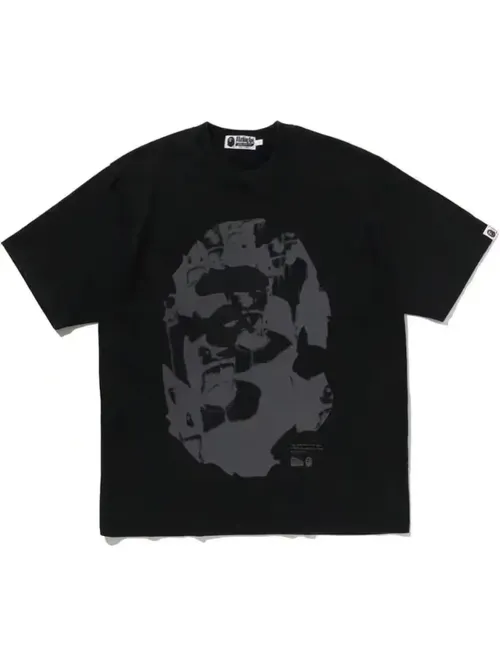 Unisex Solid Black Oversized APE Head Print Cotton Tee Men Women Short Sleeve Keep Calm & B.APE On