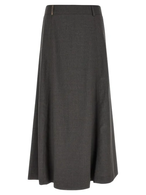 Peserico Flared A-Line Virgin Wool Skirt — Anthracite