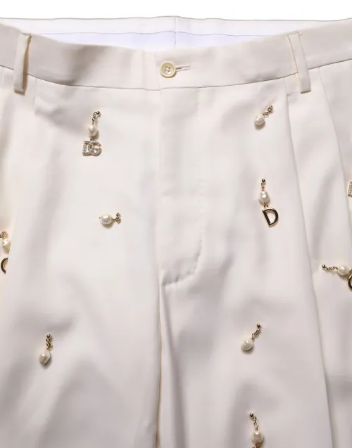 Dolce & Gabbana Pearl-Embellished Wool Suit — White