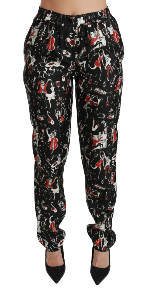 Dolce & Gabbana Silk Jacquard Printed Trousers — Black
