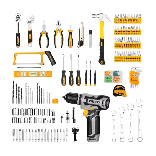 DEKO Home Mechanic Toolbox with 12V Power Cordless Drill Hand Repair Tools Sets Combo Kits Storage Organizer Drawer Case