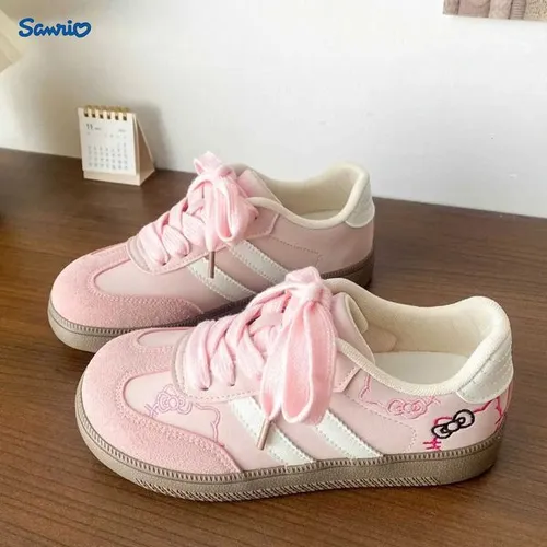 Sanrio Hello Kitty Cute Pink Thick Soled Sneakers Women Spring New Niche Design Casual Shoes Korean Version Fashion Board Shoes H251217