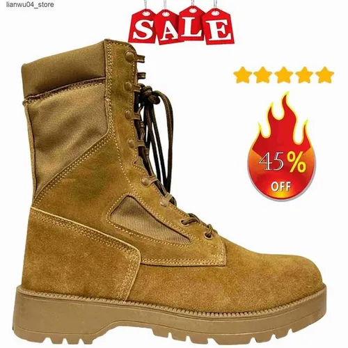 Boots New Leather Man Tactical Combat Boots Men Outdoor Hiking Desert Boots Breathable Male Ankle Boots H250113