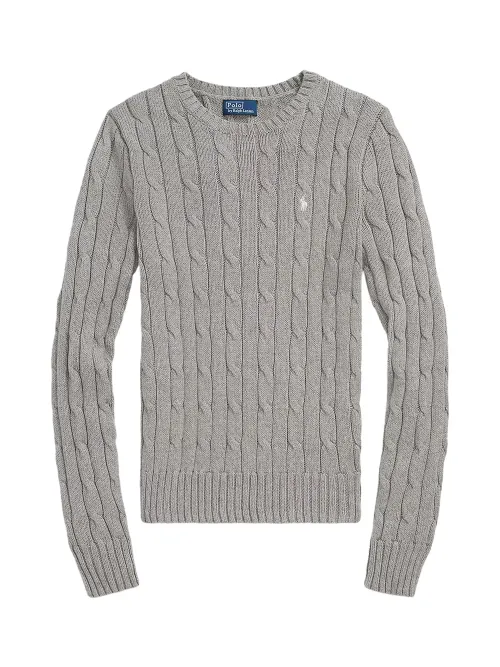 Ralph Lauren Cable-Knit Crew-Neck Sweater — Gray