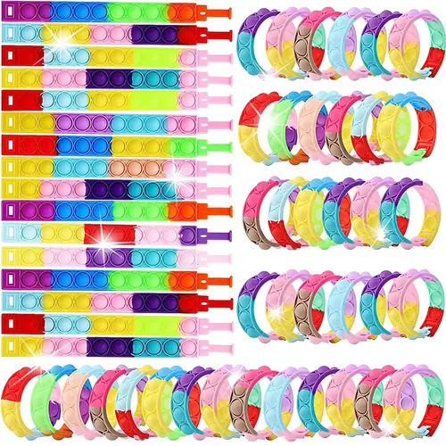 6/12/24PCS Fidget Toys Pop Bracelet Party Favors Bubble Bracelets Push Poping Stress Reliever Toys for Kids Children Gifts