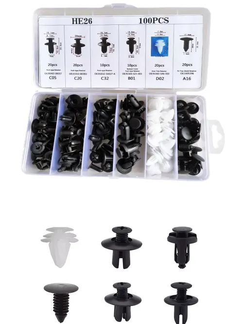 100pcs Auto Fastener Clip Car Fender Push Retainer Pin Rivet Bumper for Door Trim Panel Retainer, Bag Package Car Clips