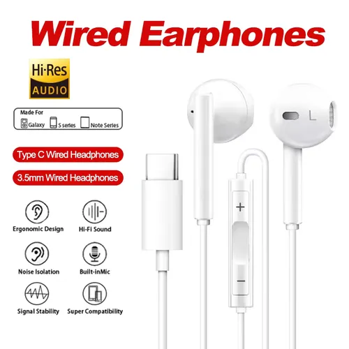 Type C Headphones Wired Earbuds For Xiaomi 15 14 13 12 3.5mm In-Ear For Redmi K60 Huawei Samsung Tablet Headset Accessories