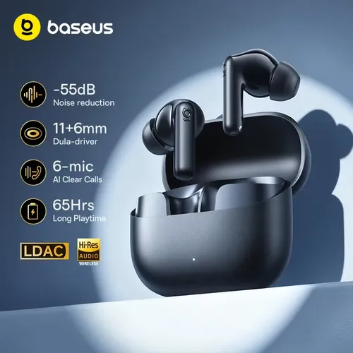 Baseus Bass EP10 Ultra Wireless Earphones -55dB Noise Reduction 65Hrs Long Playtime Bluetooth 6.0 Earbuds 6 Mics AI Call Clear
