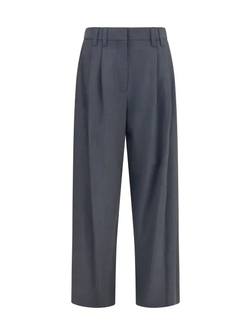 Brunello Cucinelli Tropical Wool Tailored Trousers — Gray