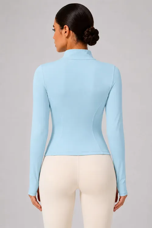 Women's Full-Zip Yoga Jacket, Slim Fit Long Sleeve Athletic Top with Thumb Holes, Lightweight Stretchy Workout Jacket for Runnin