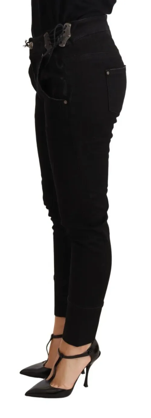 Ermanno Scervino Low-Waist Skinny Cotton Jeans — Black