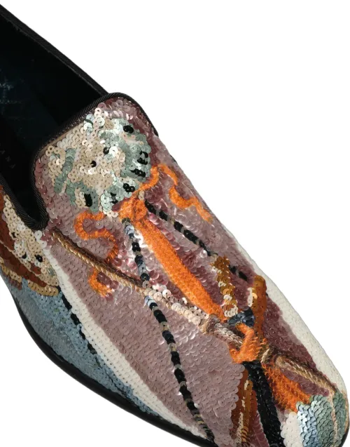 Dolce & Gabbana Sequin-Embroidered Leather Loafer — Multicolor