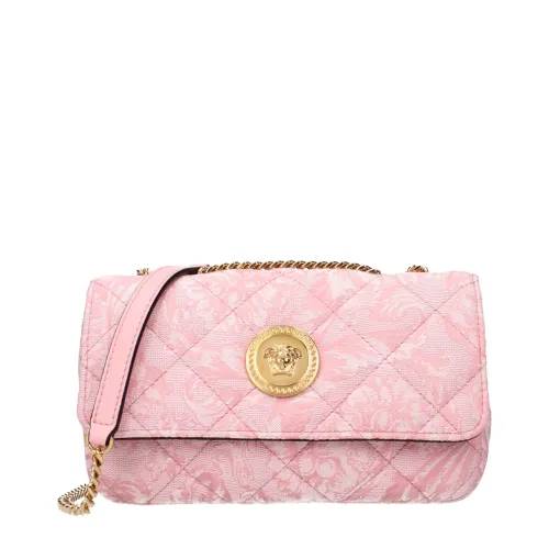 Versace Quilted Fabric with Medusa Logo Shoulder Bag — Pink