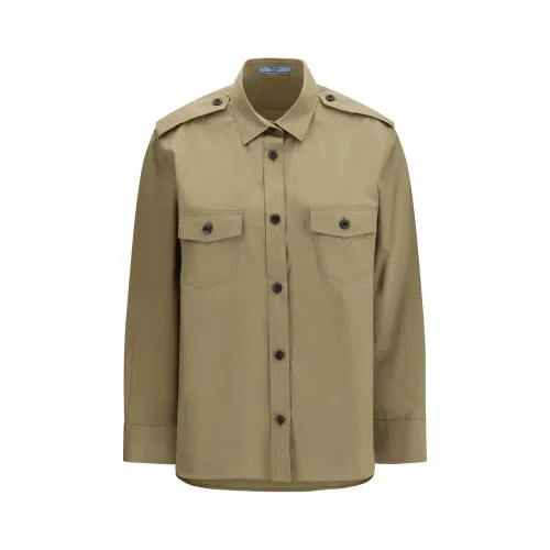 Prada Cotton Poplin Overshirt Shirt — Beige