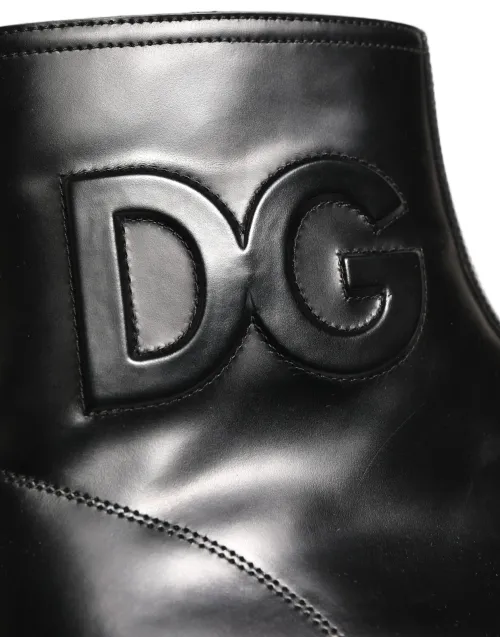 Dolce & Gabbana Embossed Logo Leather Boot — Black