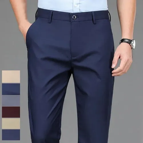 Mens Stretchy Casual Pants Business Suit Pants Spring Summer Breathable Dress Pants Full Length Homme Work Trousers 240810