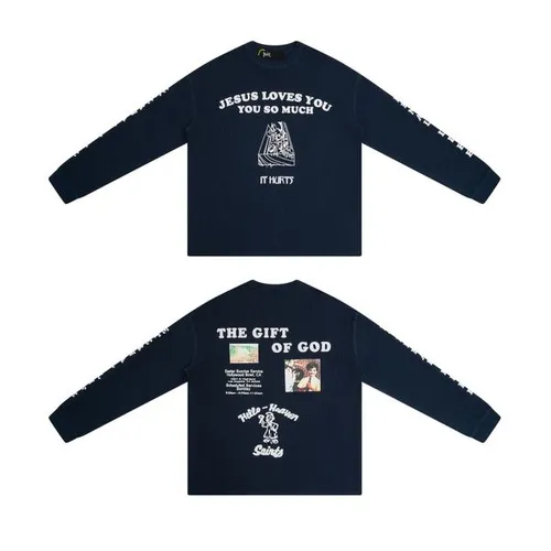 Vintage Cross Sanskrit Waffle Sweatshirt Men Women Oversized Long Sleeve Tee Casual Streetwear Waffle long sleeved sweater