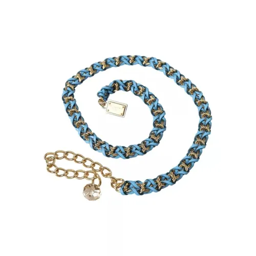Dolce & Gabbana Braided Leather and Chain Belt — Blue