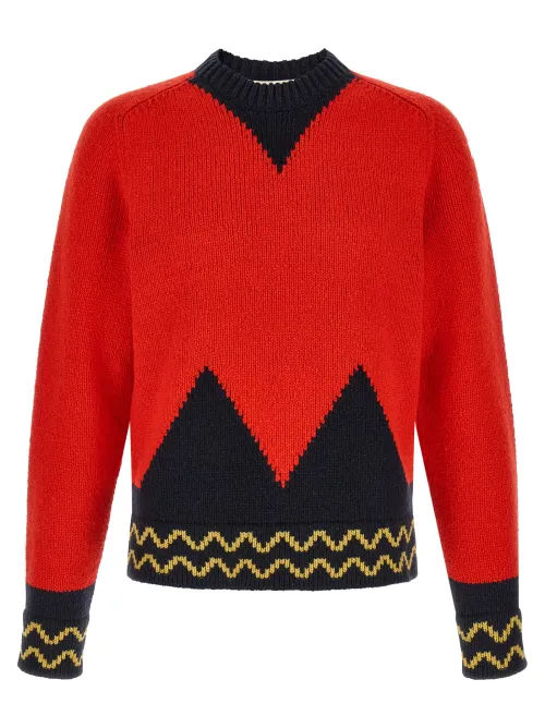 Marni Color-Block Wool Sweater — Red