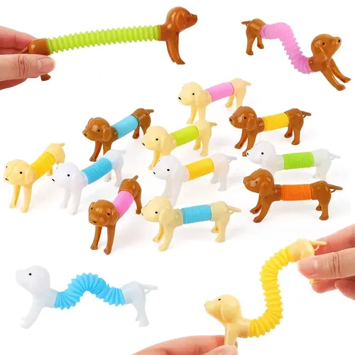 10Pcs Stretchable Dog Stress Relief Pop Tubes Toy Birthday Party Favors Pinata Filler Telescoping Sensory Squeeze Toy