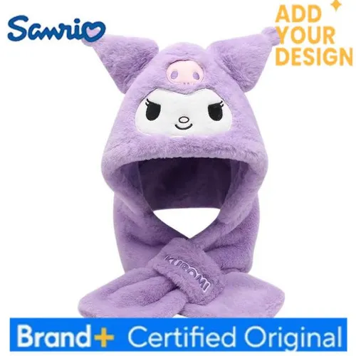 Sanrio Kuromi Childrens Hat Scarf all-in-one Winter Ear Protection Velvet Thickened Warm Hooded Scarf H2512231