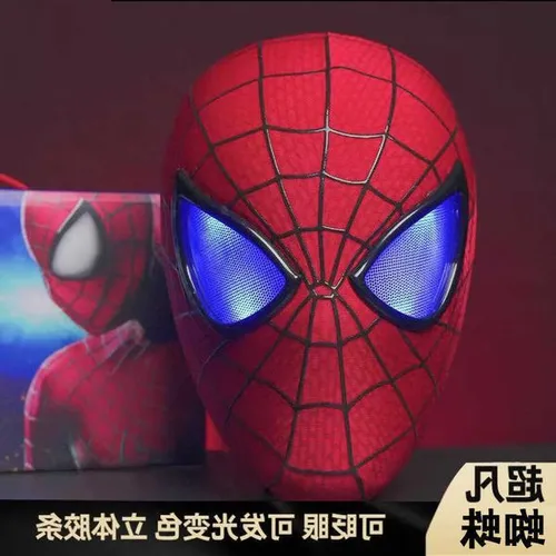 Amazing Spider Man with Adhesive Strip Touch Up Headgear Blue and Red Eyes Light Halloween Cosplay Mask L2683PJFK