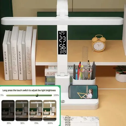 LED Learning Desk Lamp USB CharginG Holder Unilateral Clock Three-Level Light Source Adjustment Long Press Stepless Dimming M251114