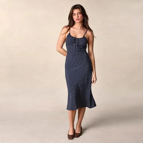 Dark blue polka dot halter neck dress, new summer style, French and European women's party clothing