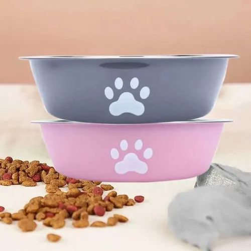 Large Capacity Stainless Steel Dog Bowl Non-slip Bilayer Dog Water Bowl Pet Feeders Cat Paw Pattern Cat Feeding Bowl HomeM251114