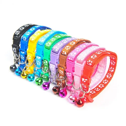 1PC Cute Bell Collar For Cats Dog Collar Teddy Bomei Dog Cartoon Funny Footprint Collars Leads Cat Accessories Animal Goods
