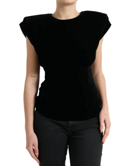 Dolce & Gabbana Padded-Shoulder Velvet Tank Top — Black