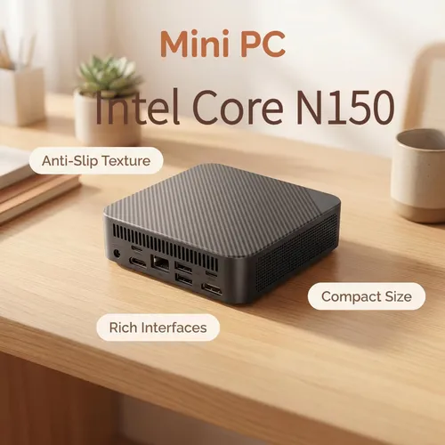 Intel Core N150 Portable Mini PC 16GB DDR4 M.2 NVMe SSD Triple 4K WiFi6 Silent Cooling Office Home Desktop Computer