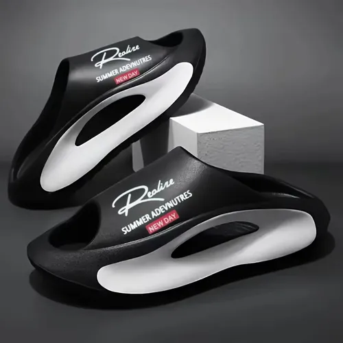 Lightweight EVA Men's Slide | Black and White cartoon Design, Exposed Toes, Comfortable All Year Round, Casual Indoor/Outdoor Us