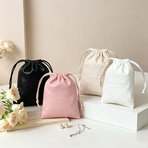 50/100Pcs Custom Logo PU Leather Jewelry Drawstring Bag Men Electric Shaver Storage Pouch for Game Controller Headphones Protect