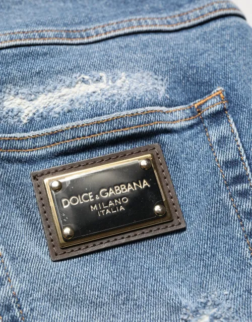 Dolce & Gabbana Distressed Cotton Denim Bermuda Shorts — Blue