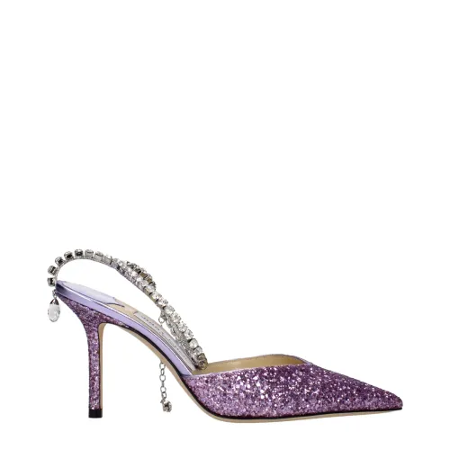 Jimmy Choo Glitter-Covered Stiletto Sandal Heel — Purple