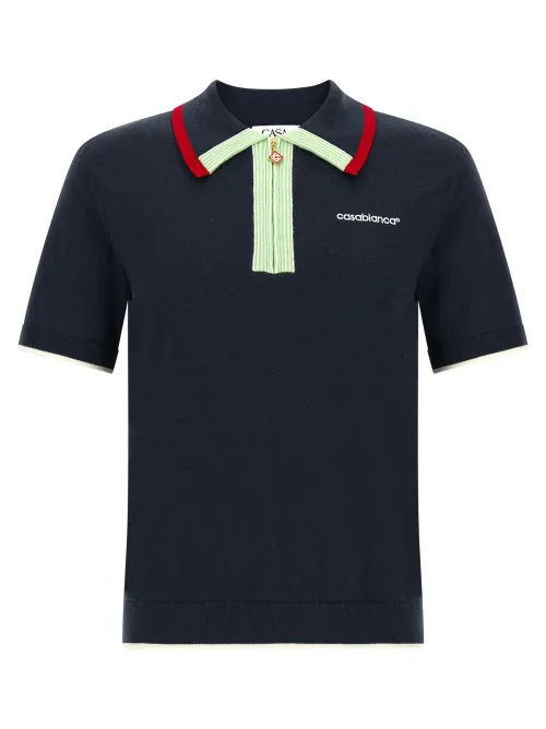 Casablanca Merino Wool Half-Zip Polo — navy