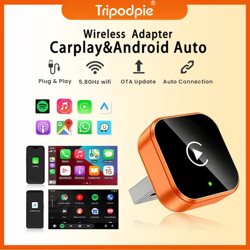 2026 2in 1 Wireless CarPlay Dongle Wireless Android Auto Adapter AI Smart Box 5Ghz WiFi Type-C/USB Plug and Play Car Accessories