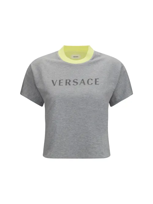Versace Logo-Print Cotton T-Shirt — Gray