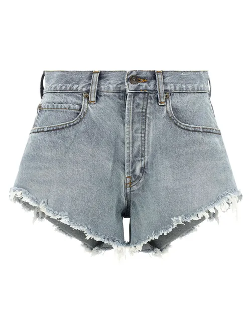 Balenciaga Distressed Denim Shorts — Light Blue
