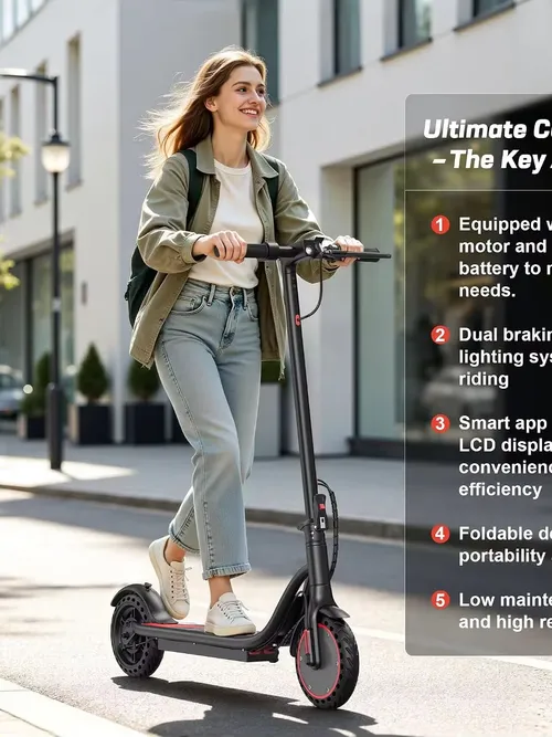 8.5inch Electric Scooter for Adults 350W Brushless Motor 7.8Ah Powerful Battery Up to 19 MPH Max Speed 15 Miles Max Range Portable Folding Design Smart App Control & Customizable Riding Modes