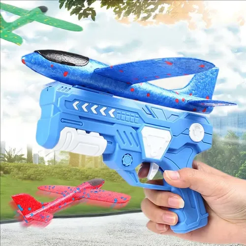 Glowing LED Foam Plane Launcher Gun 10M Range Catapult Glider Aircraft Toy, Outdoor Shooting Flying Game Toy, Birthday Gift