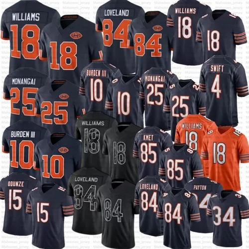 New Caleb Williams Rome Odunze Colston Loveland Football Jerseys Burden III Kyle Monangai Hester Tyson Bagent Walter Payton Case Keenum Urlacher Thieneman Jersey