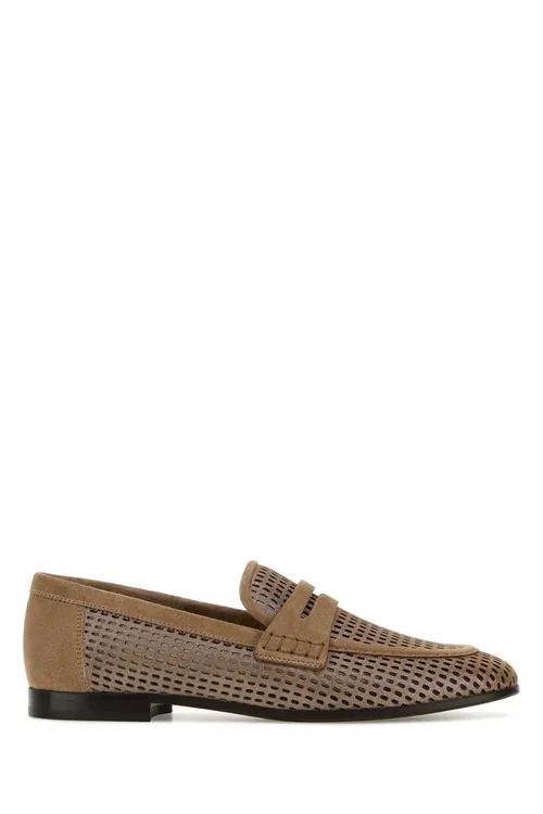 Brunello Cucinelli Perforated Leather Loafer — Beige