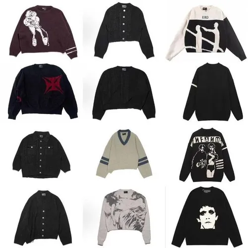 Womens Graphic Jacquard Knit Sweater Autumn Winter Crew Neck Long Sleeve Pullover Oversized Fit Streetwear Knitted Top Retro Art Print Man Casual Warm Jumper
