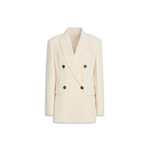 Brunello Cucinelli Double-Breasted Cotton Blazer — White