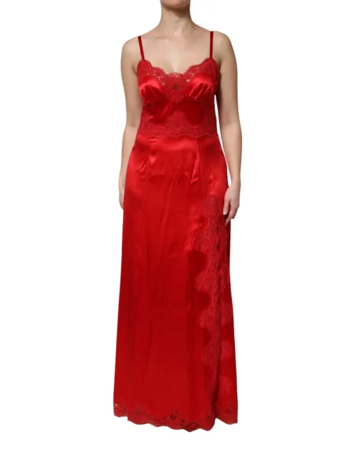 Dolce & Gabbana Silk Sweetheart Neckline Dress — Red