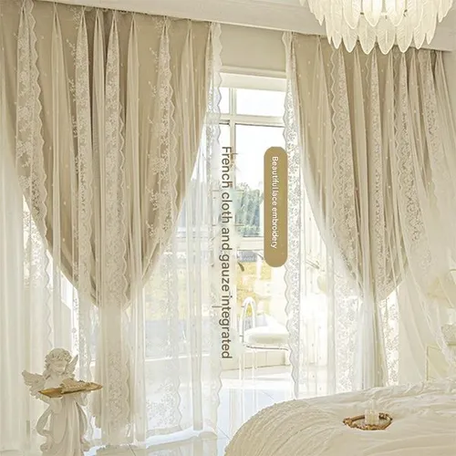 YL-35558 French lace curtains full blackout bedroom living room ins style cream hook finished curtain