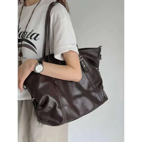 2025 New Vintage Casual Shoulder For Women Luxury Soft Leather Tote Bags Large Capacity Travel Commuting Handbags Y260205