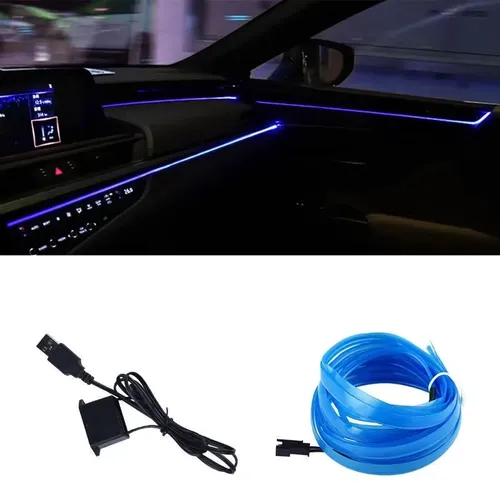 5M Car Interior LED Strip Light EL Wire Neon Ambient Lighting USB Flexible Decoration DIY Auto Party Atmosphere Lamp Diode